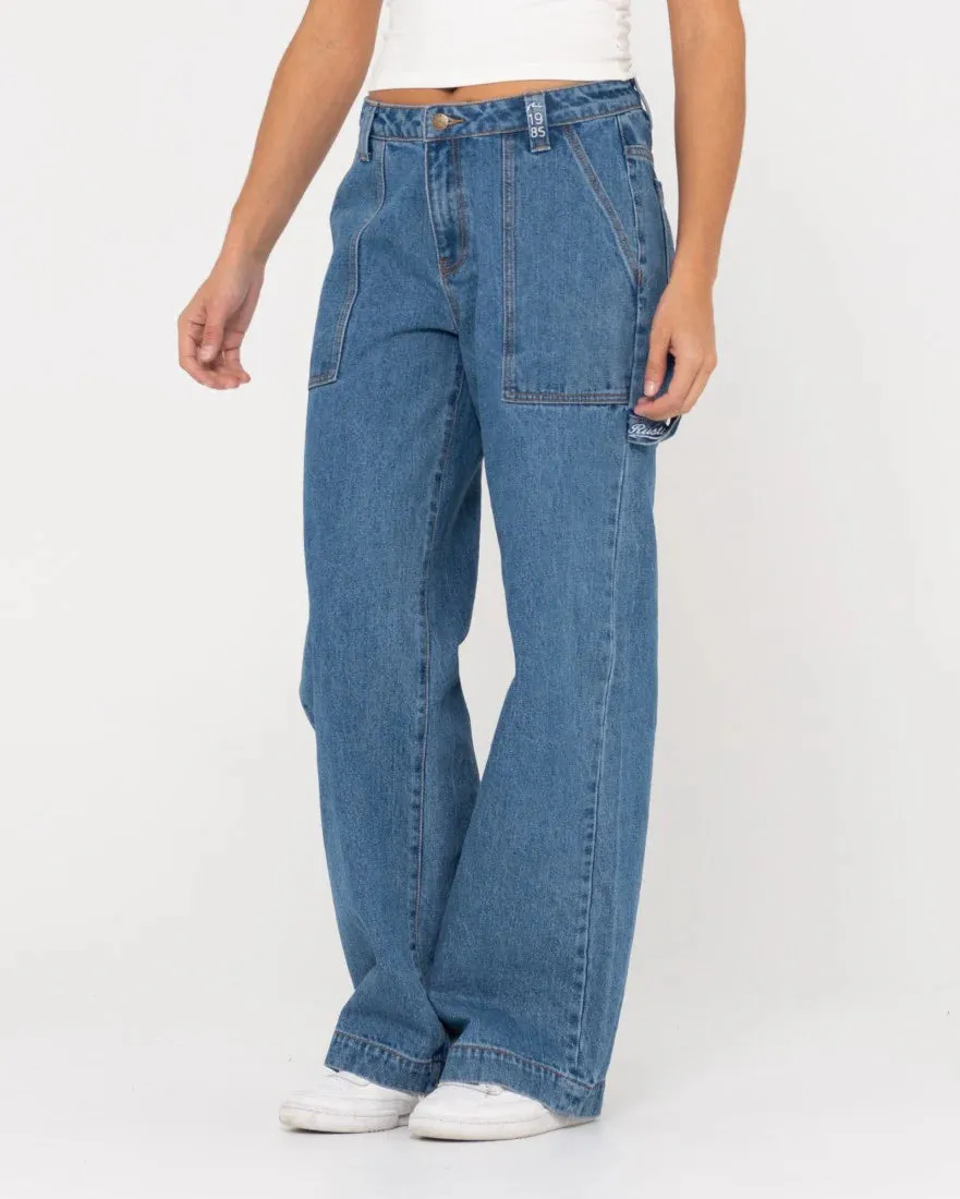 Billie Low Wide Denim Carpenter Pant - Sea Blue