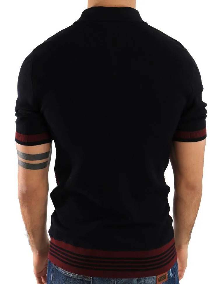 Black Bordeaux Striped Wool Polo T-Shirt
