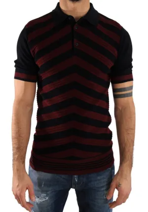 Black Bordeaux Striped Wool Polo T-Shirt