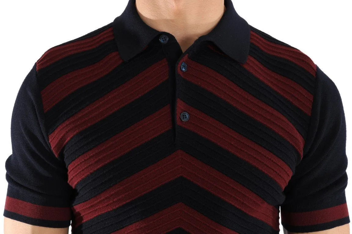 Black Bordeaux Striped Wool Polo T-Shirt