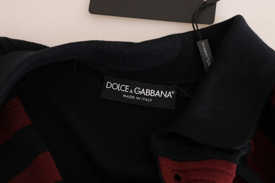 Black Bordeaux Striped Wool Polo T-Shirt