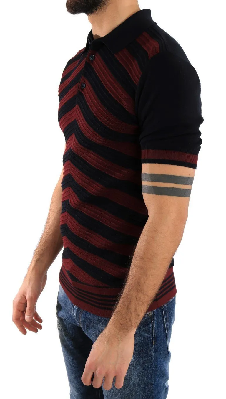 Black Bordeaux Striped Wool Polo T-Shirt