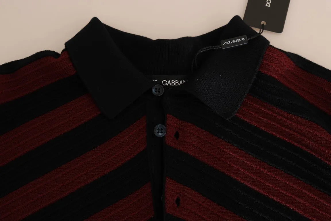 Black Bordeaux Striped Wool Polo T-Shirt