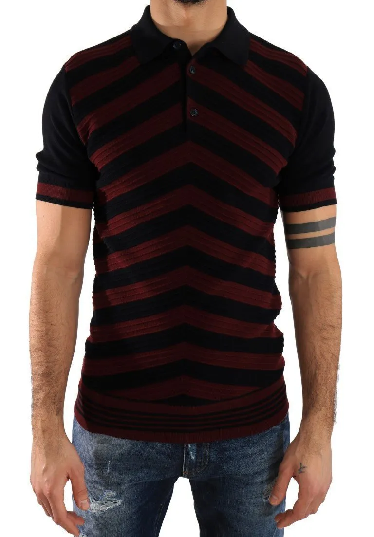 Black Bordeaux Striped Wool Polo T-Shirt
