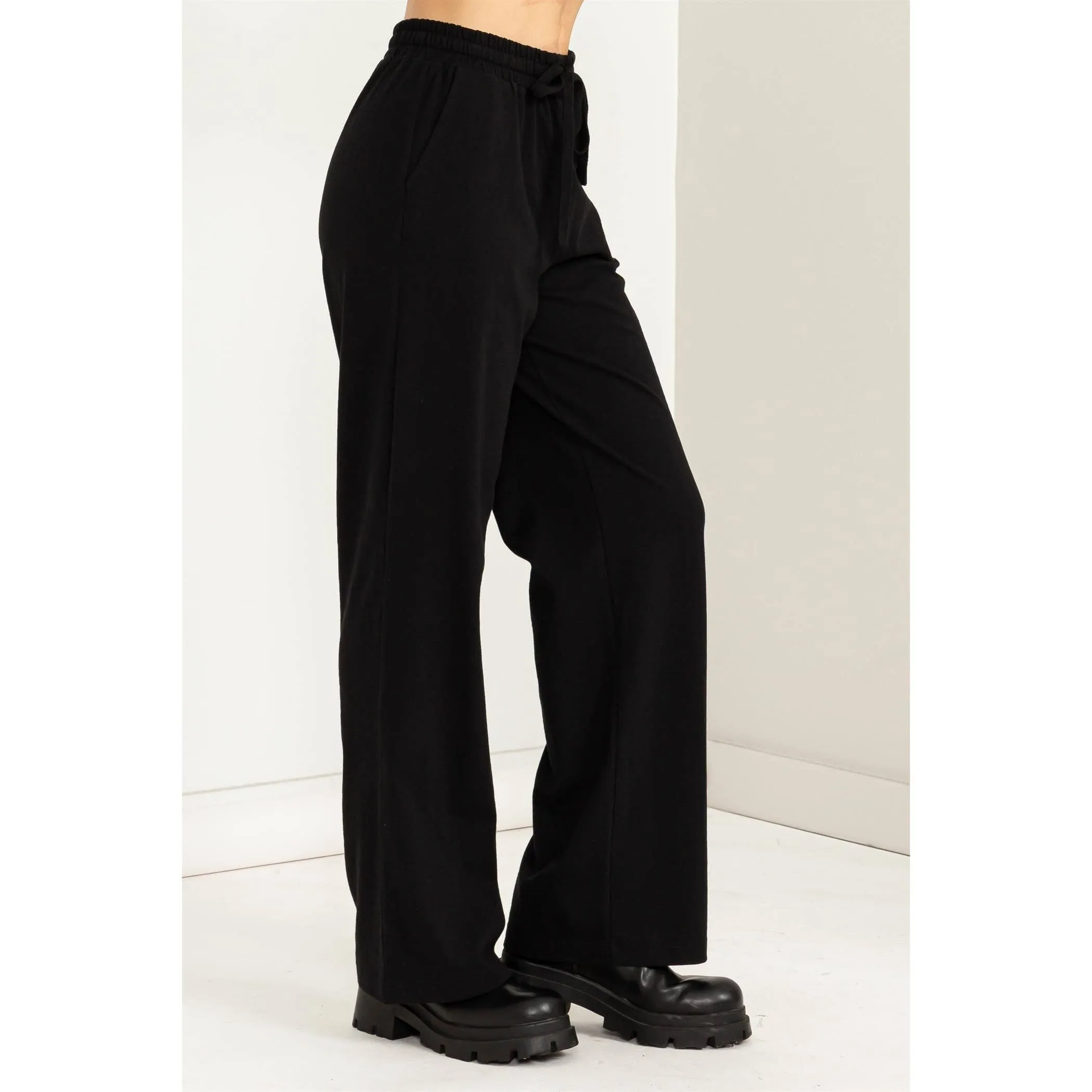 Black Drawstring High-waisted Pants