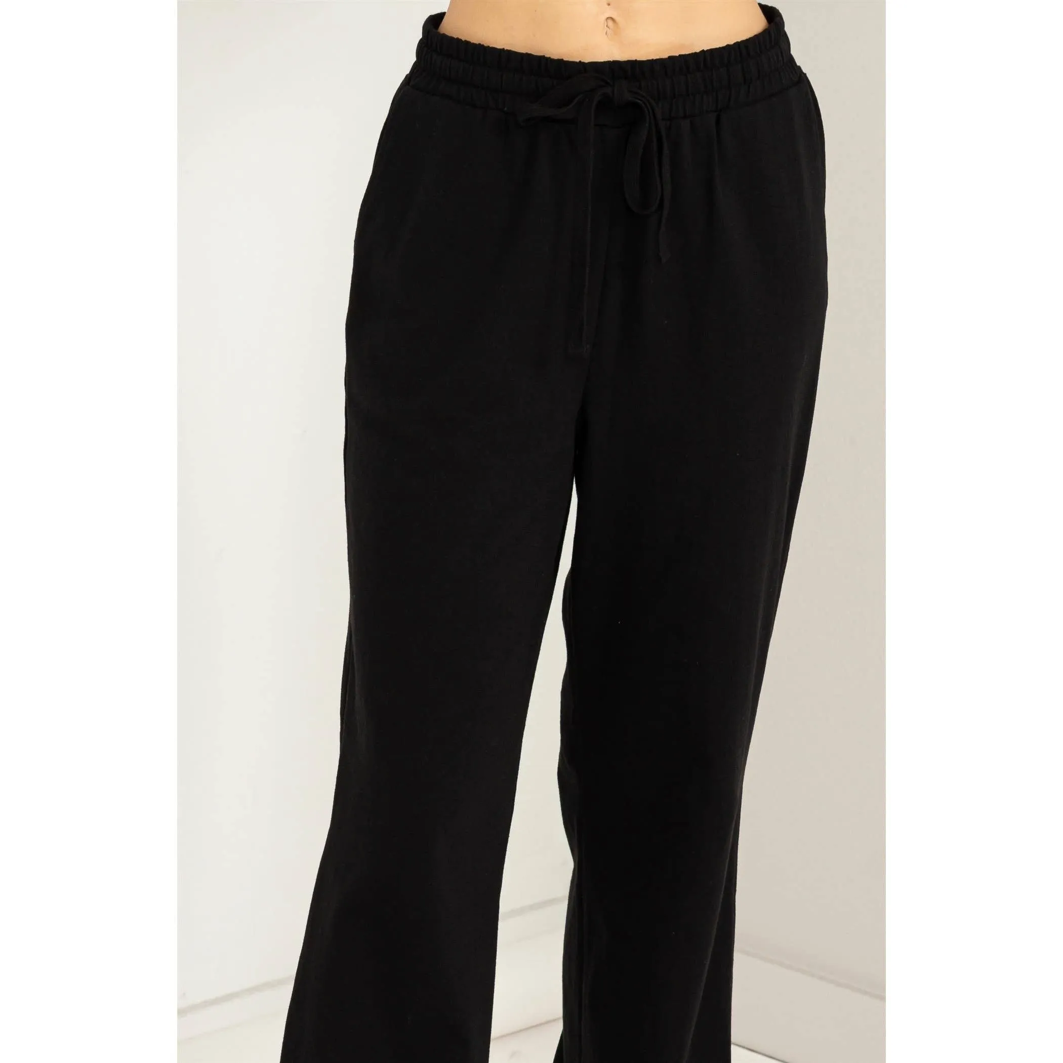 Black Drawstring High-waisted Pants