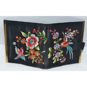Black Embroidered Bird Motif Wallet