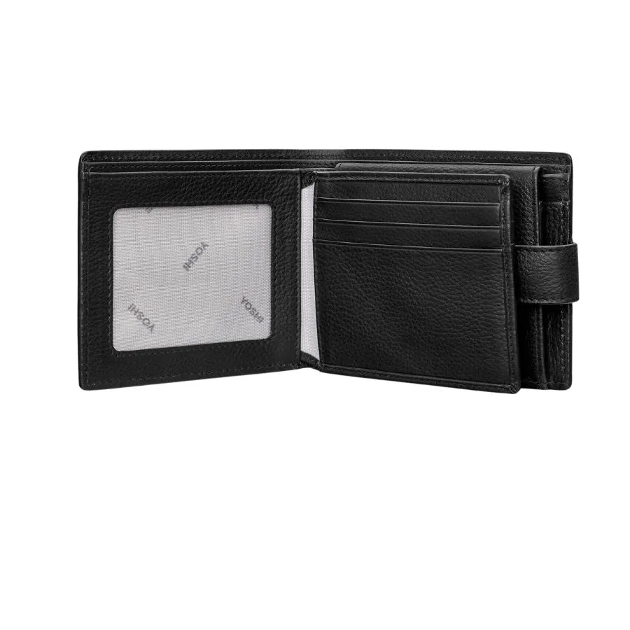 Black Leather Wallet with extra capacity and coin pocket