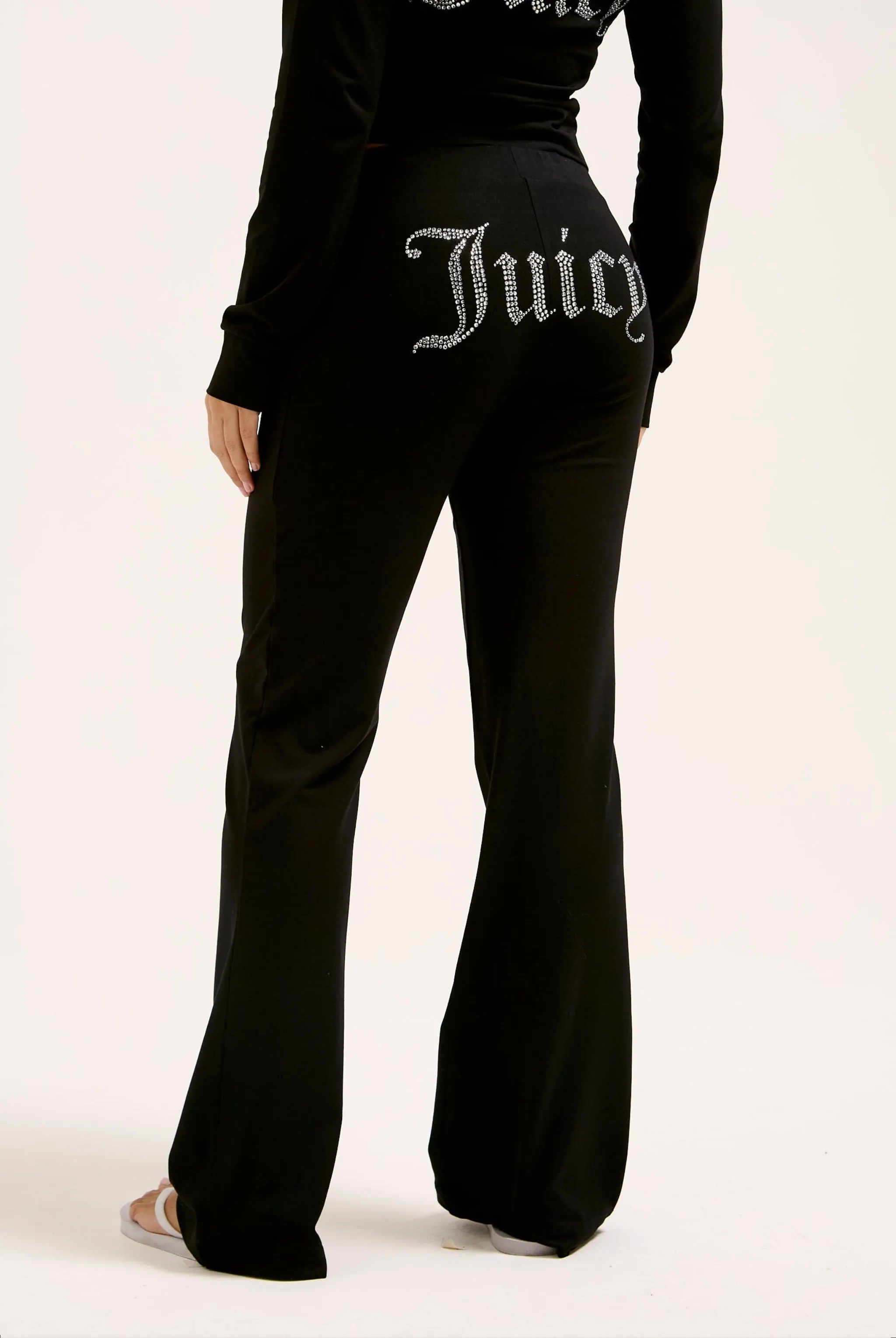 BLACK LOW RISE LUXURY JERSEY DIAMANTÉ TRACK PANT