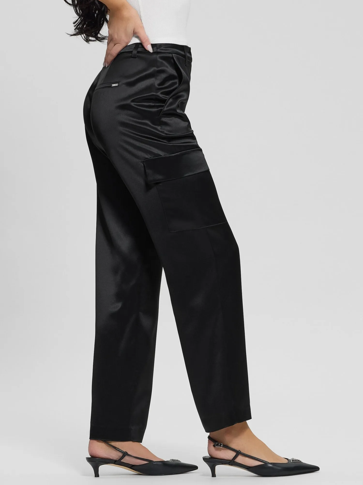 Black Megan Cargo Satin Pant
