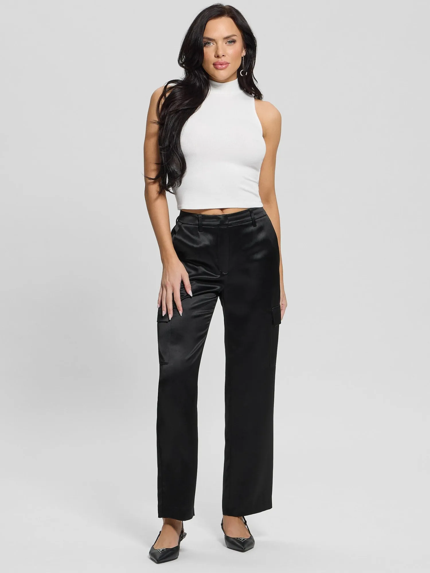 Black Megan Cargo Satin Pant
