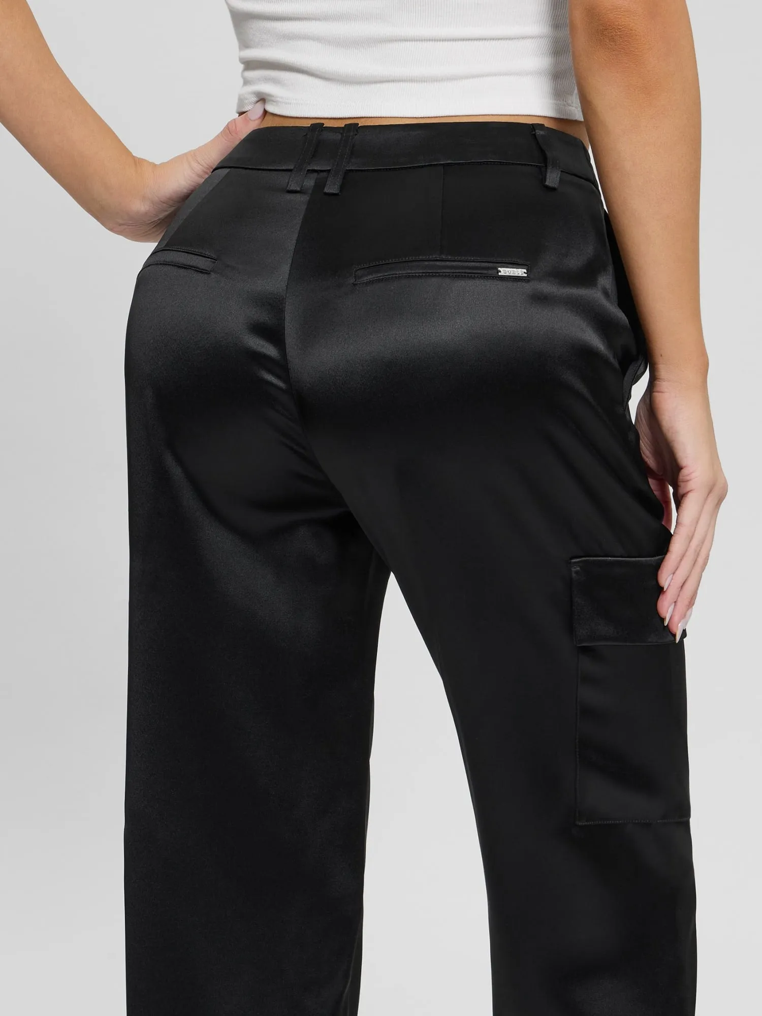 Black Megan Cargo Satin Pant