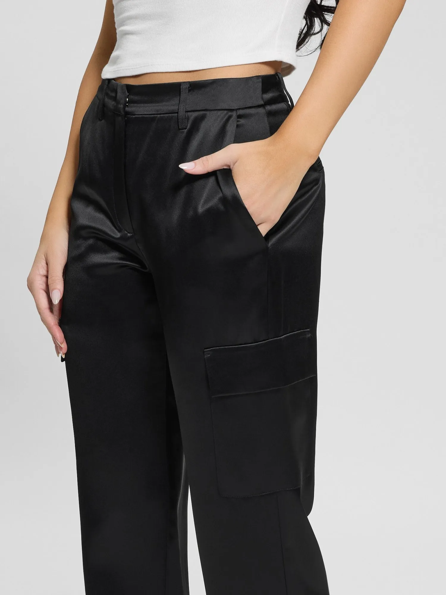 Black Megan Cargo Satin Pant