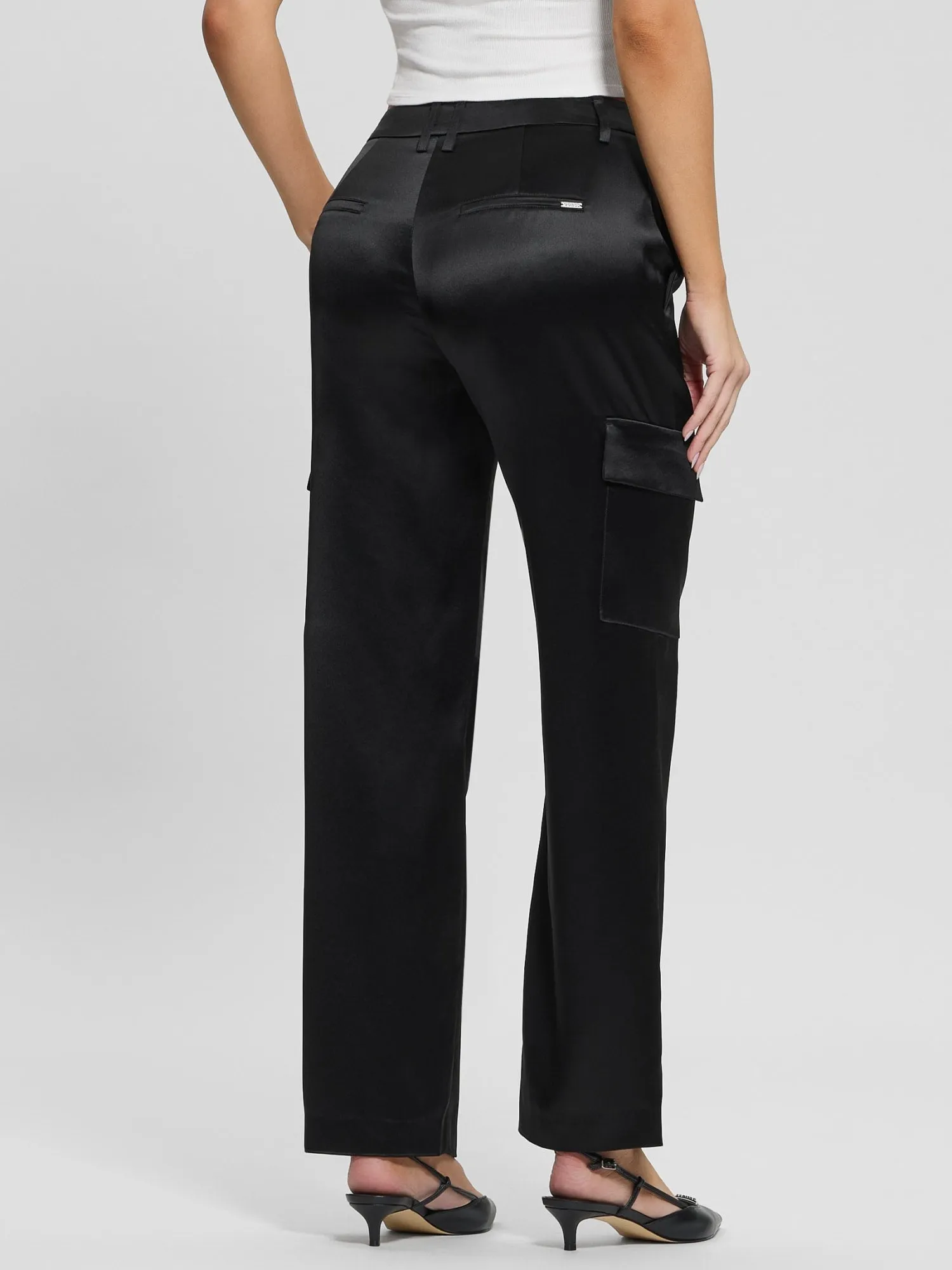 Black Megan Cargo Satin Pant