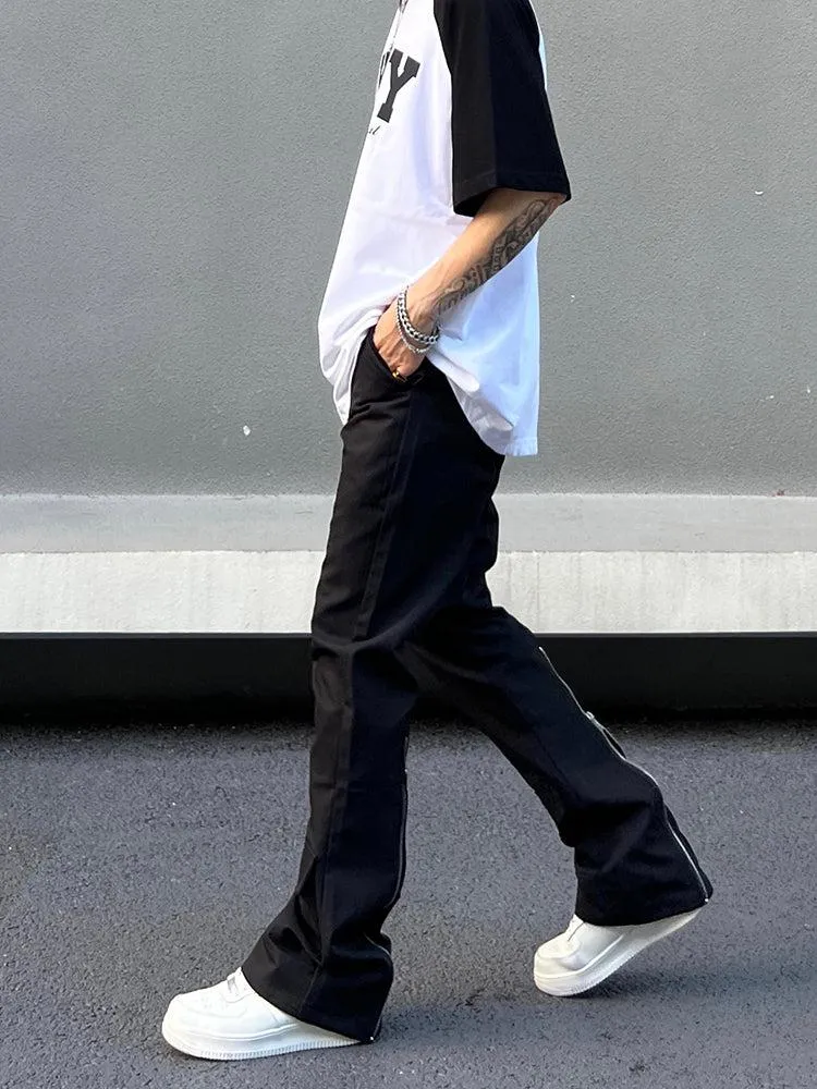 Black Slim Fit Zipper Straight Leg Pants
