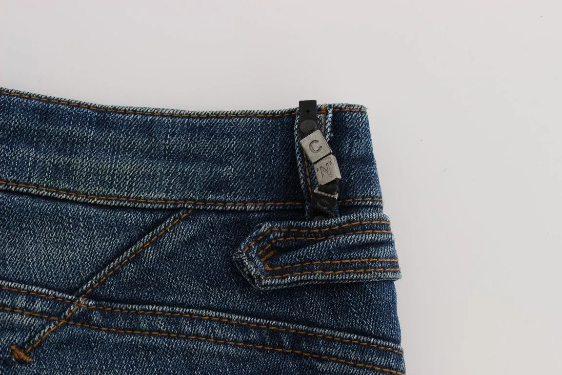 Blue Cotton Blend Slim Fit Jeans