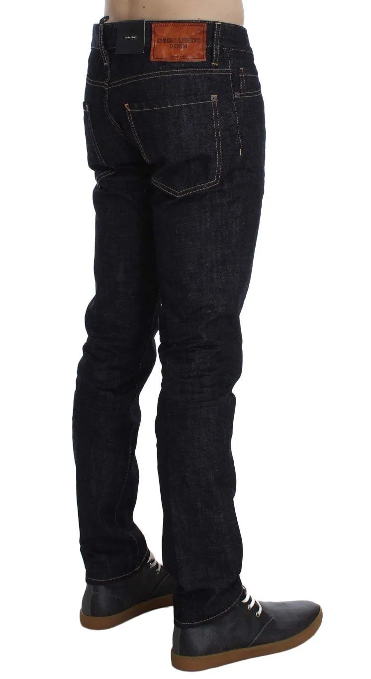Blue Cotton Denim Slim Skinny Jeans