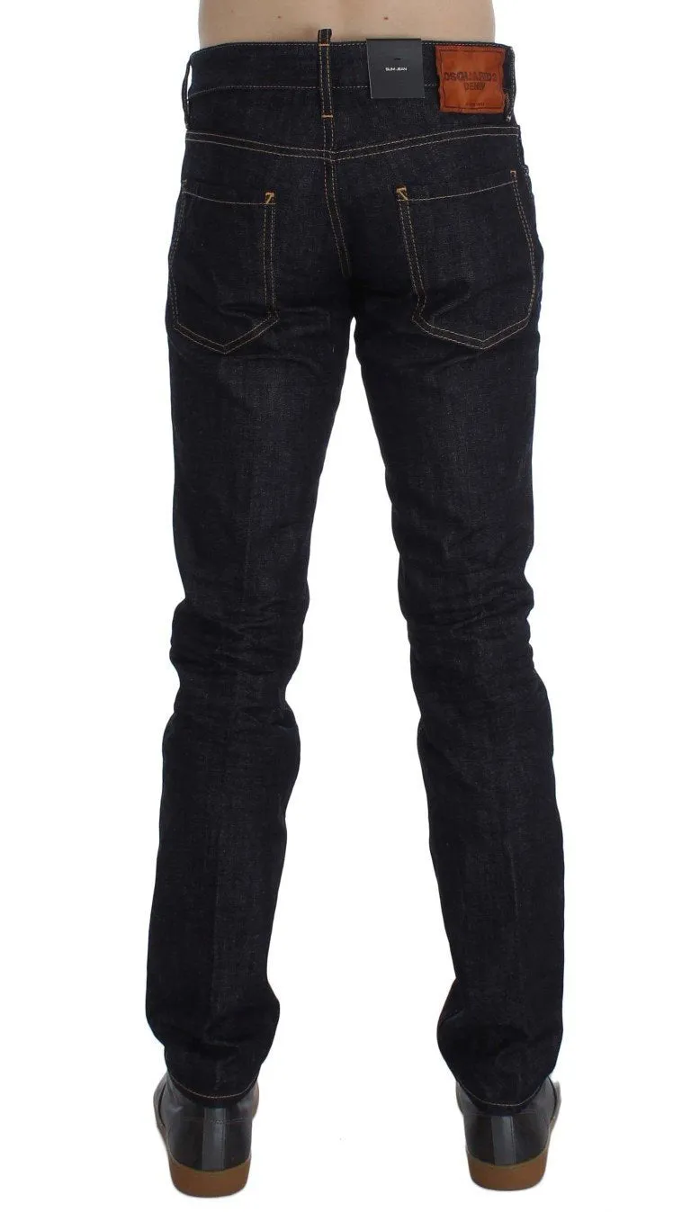 Blue Cotton Denim Slim Skinny Jeans