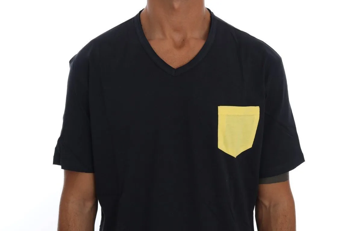 Blue Cotton V-neck T-Shirt