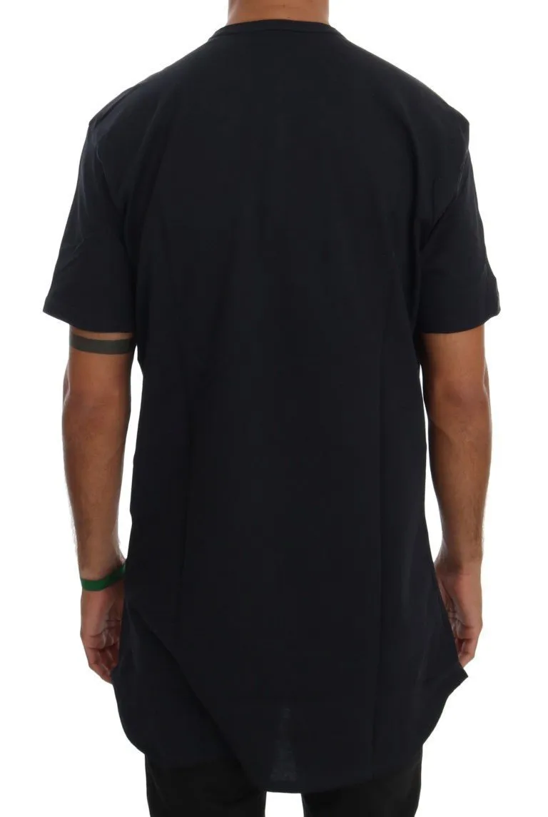 Blue Cotton V-neck T-Shirt
