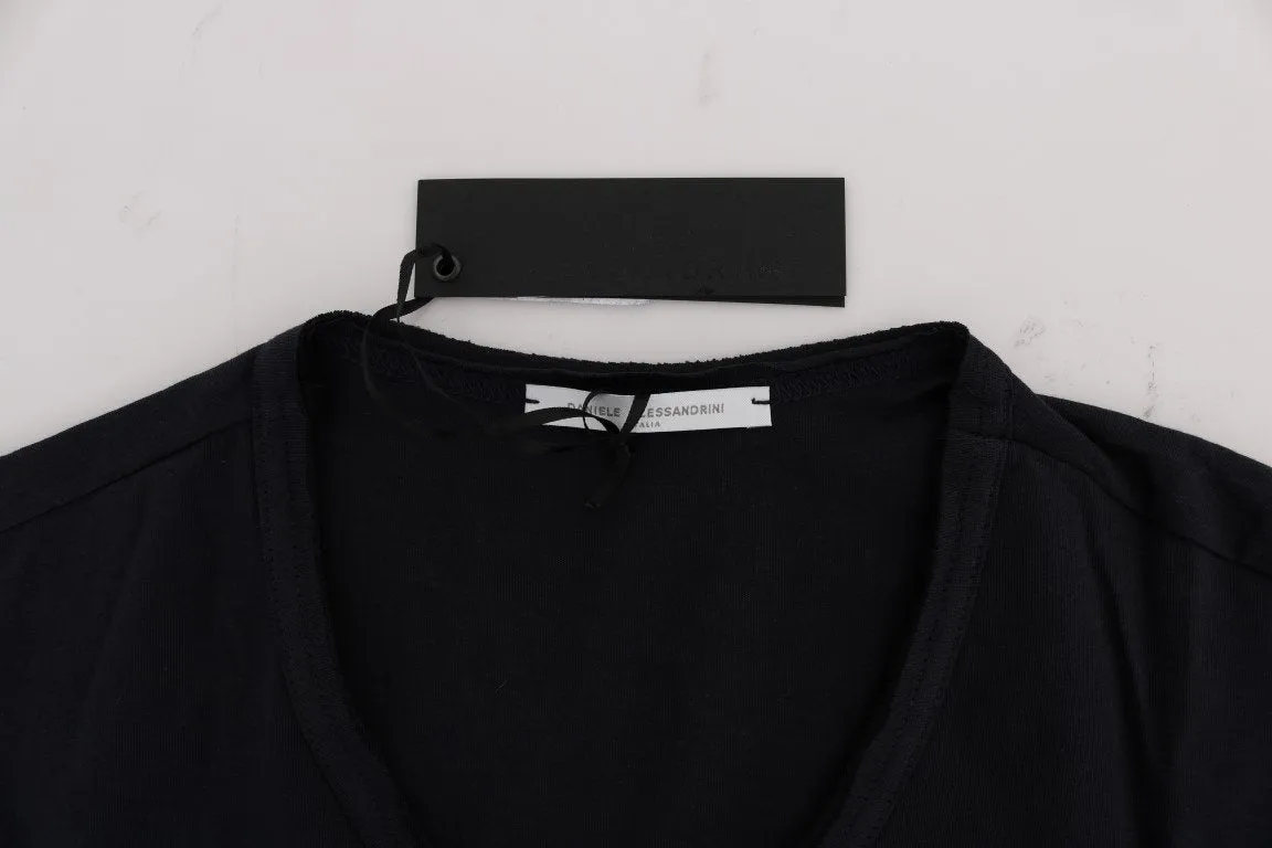 Blue Cotton V-neck T-Shirt