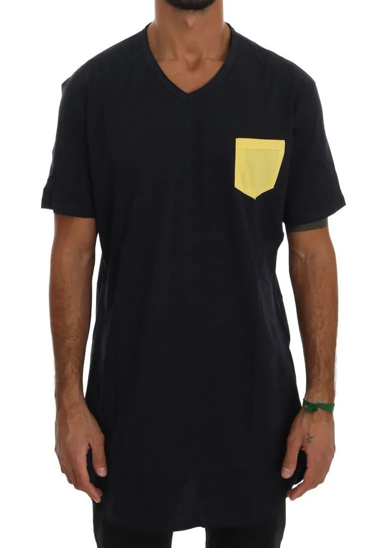 Blue Cotton V-neck T-Shirt