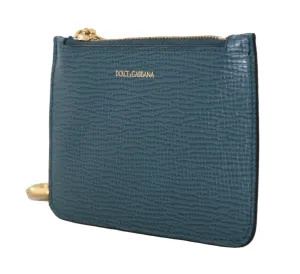 Blue Leather Coin Card Keys Zipper Clutch Wallet