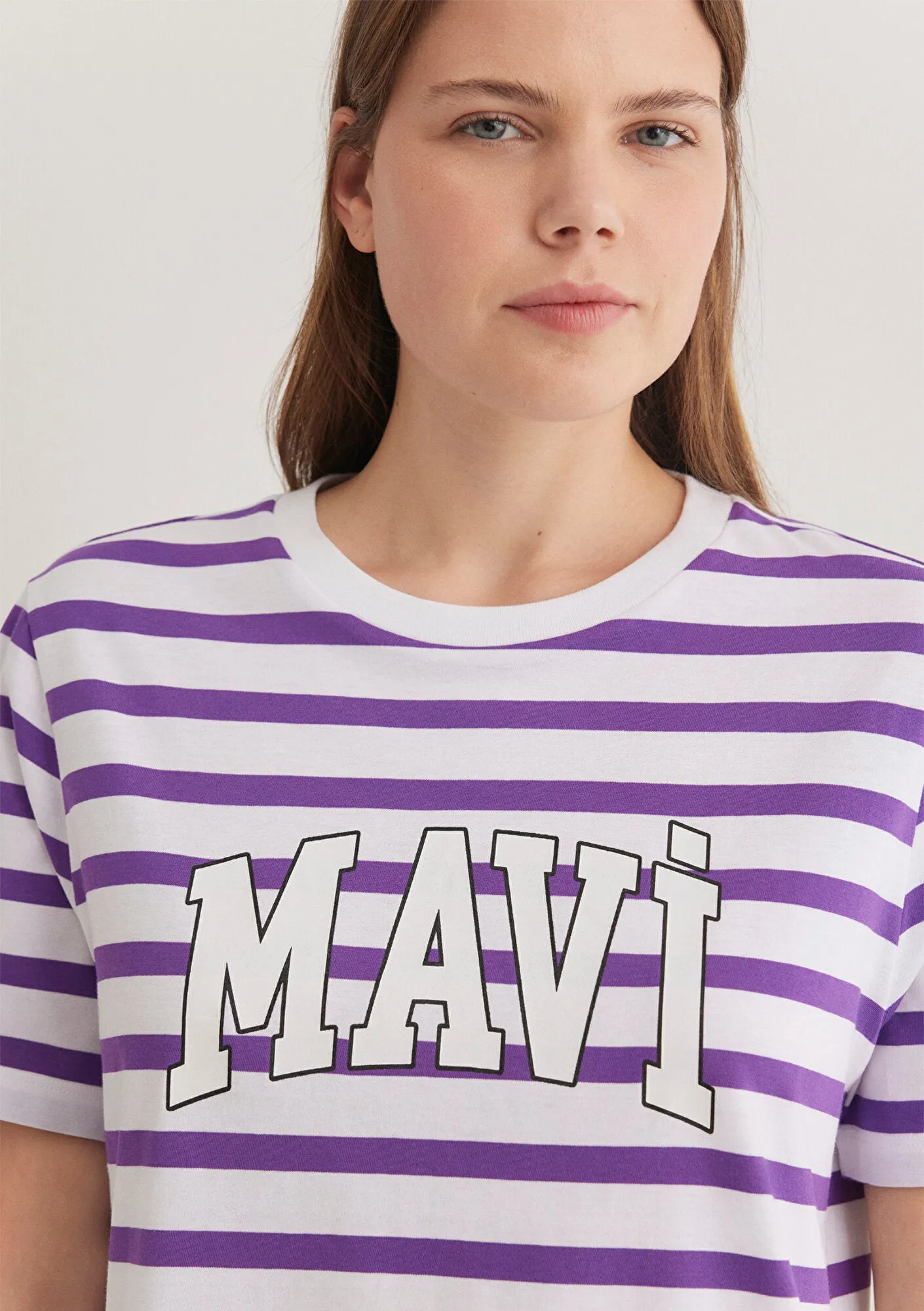 Blue Logo Printed Striped Purple T-Shirt