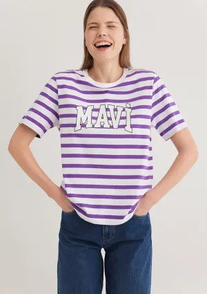 Blue Logo Printed Striped Purple T-Shirt