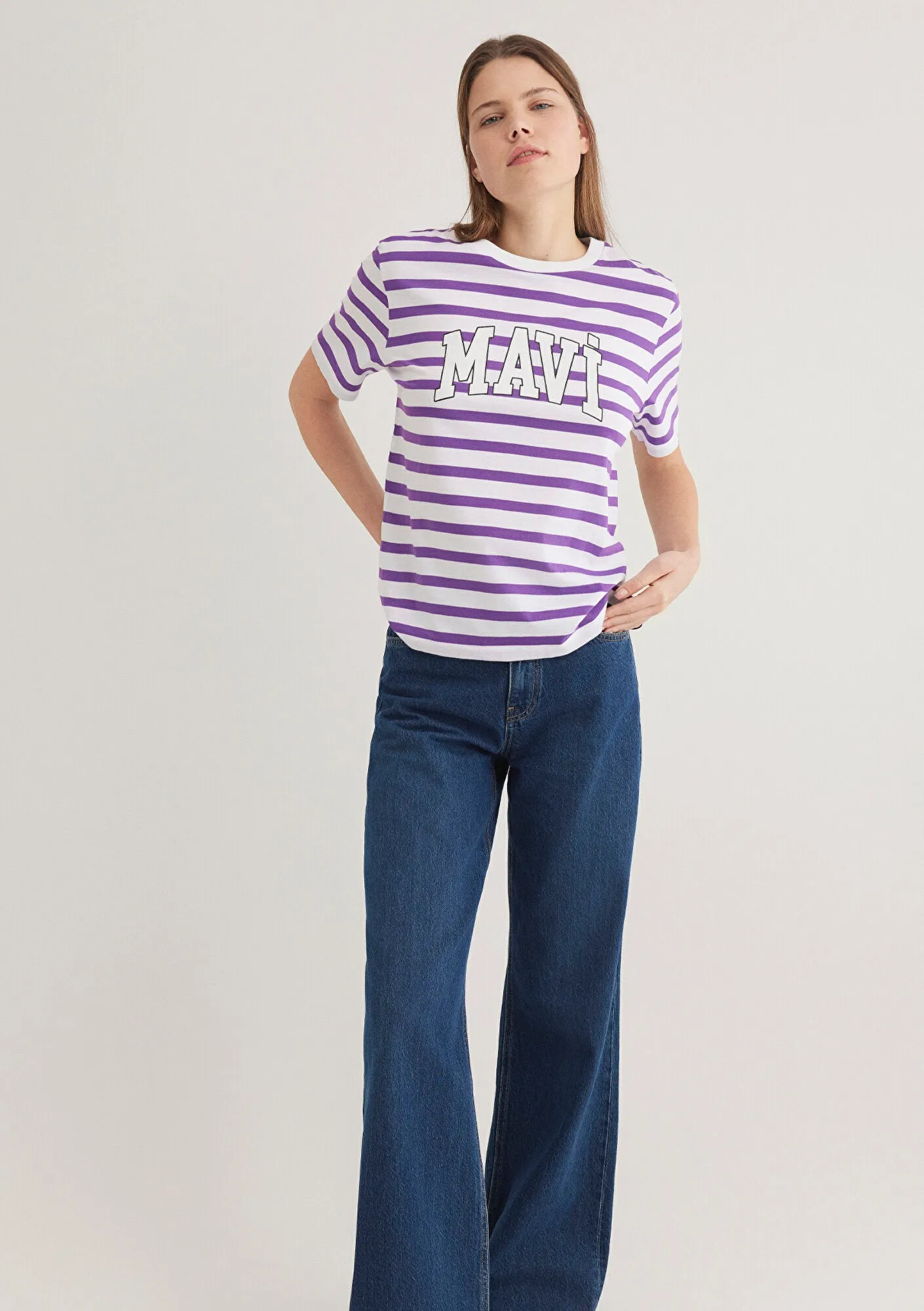 Blue Logo Printed Striped Purple T-Shirt