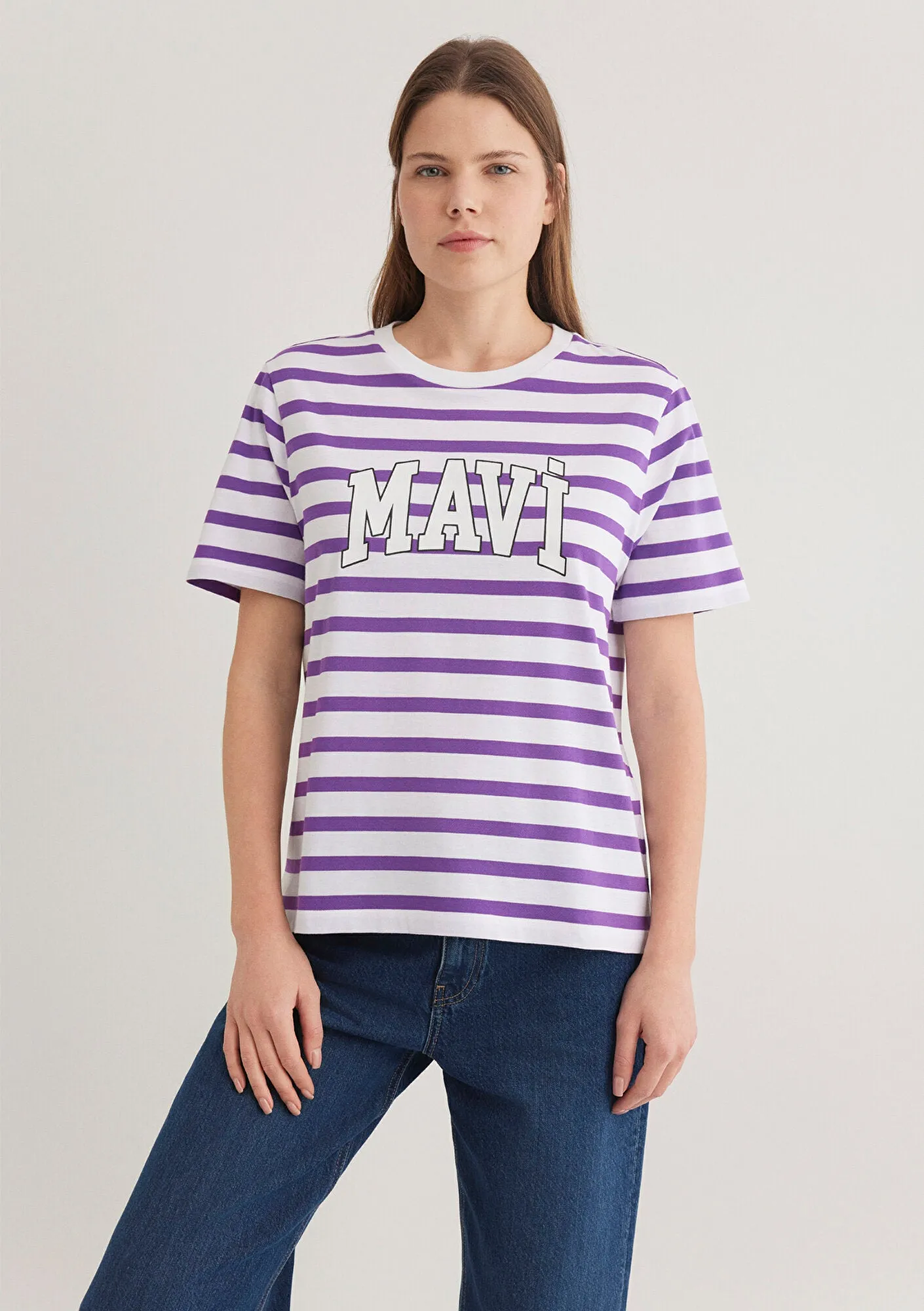 Blue Logo Printed Striped Purple T-Shirt