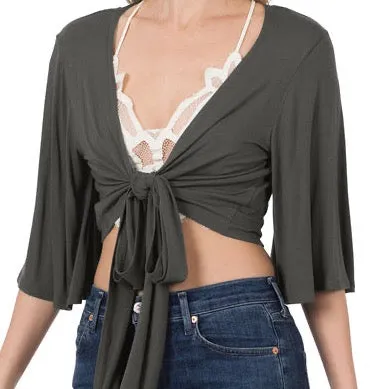 Bohemian Tie Wrap Flowy Mid Sleeve Top | Cottage Beach