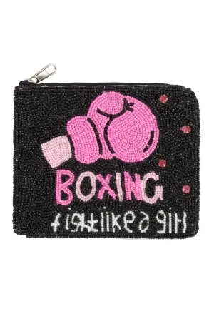 BOXING FIGHT LIKE A GIRL SEED BEADS COIN POUCH