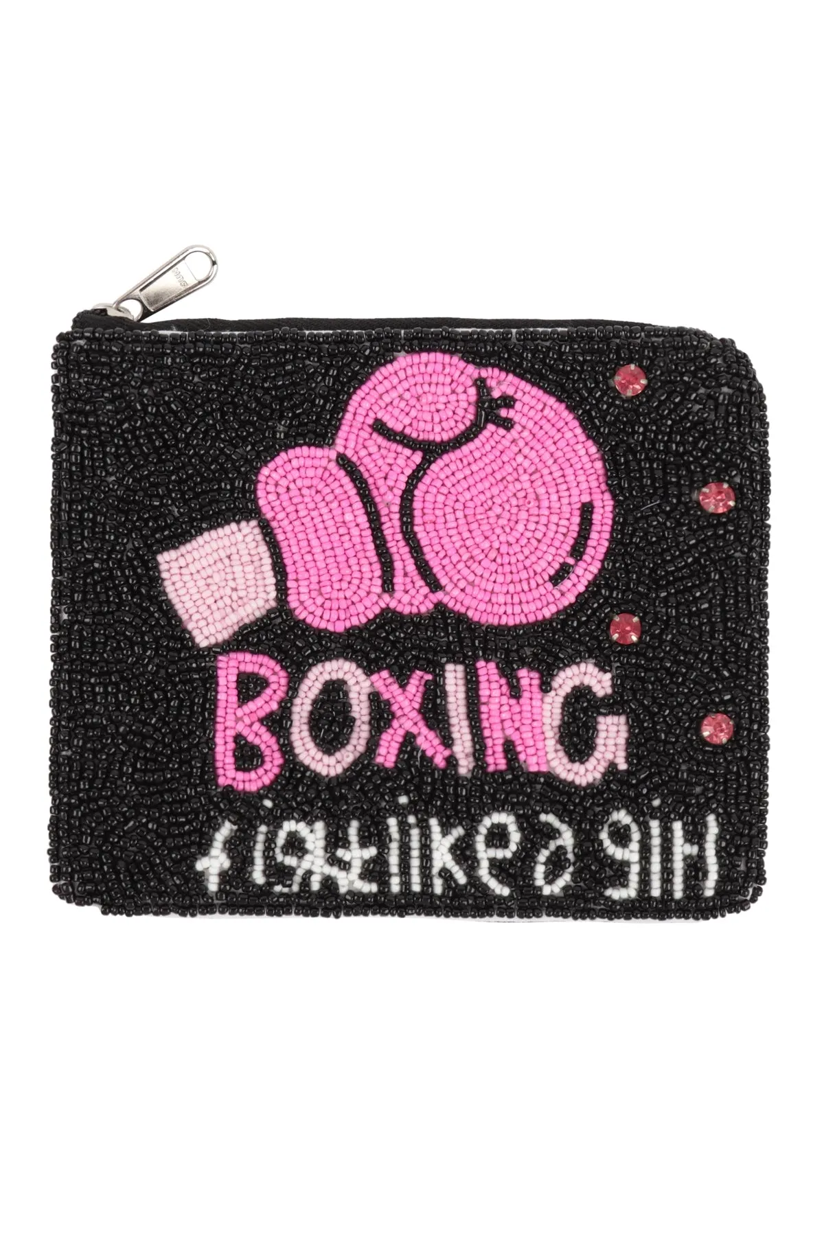 BOXING FIGHT LIKE A GIRL SEED BEADS COIN POUCH