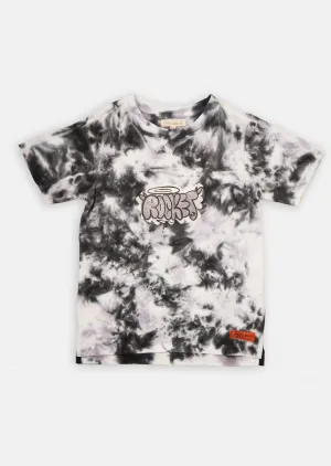 Boys Grey Tie Dye Graffiti Printed Round Neck T-Shirt