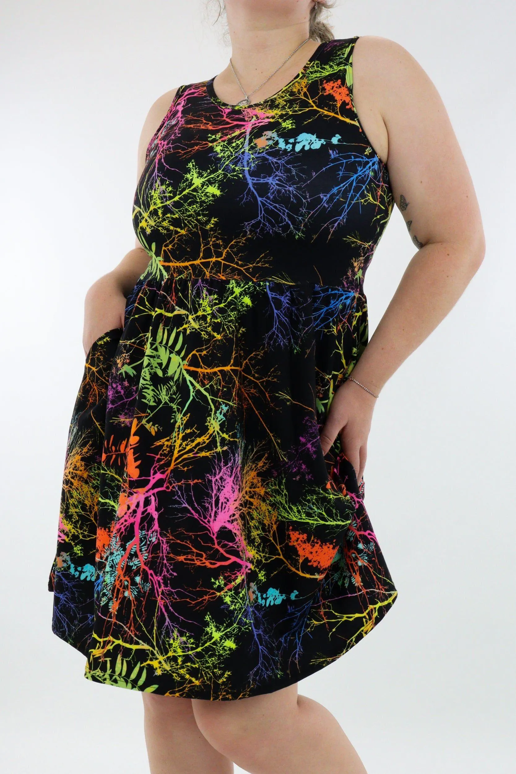 Branch of Life - Sleeveless Skater Dress - Knee Length - Side Pockets