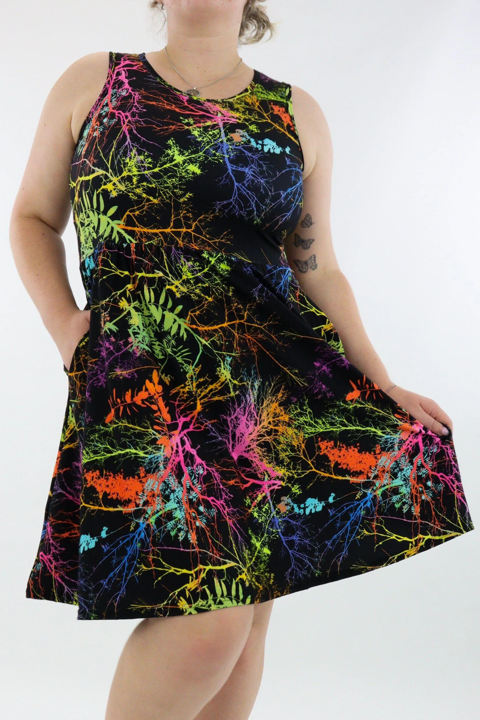 Branch of Life - Sleeveless Skater Dress - Knee Length - Side Pockets