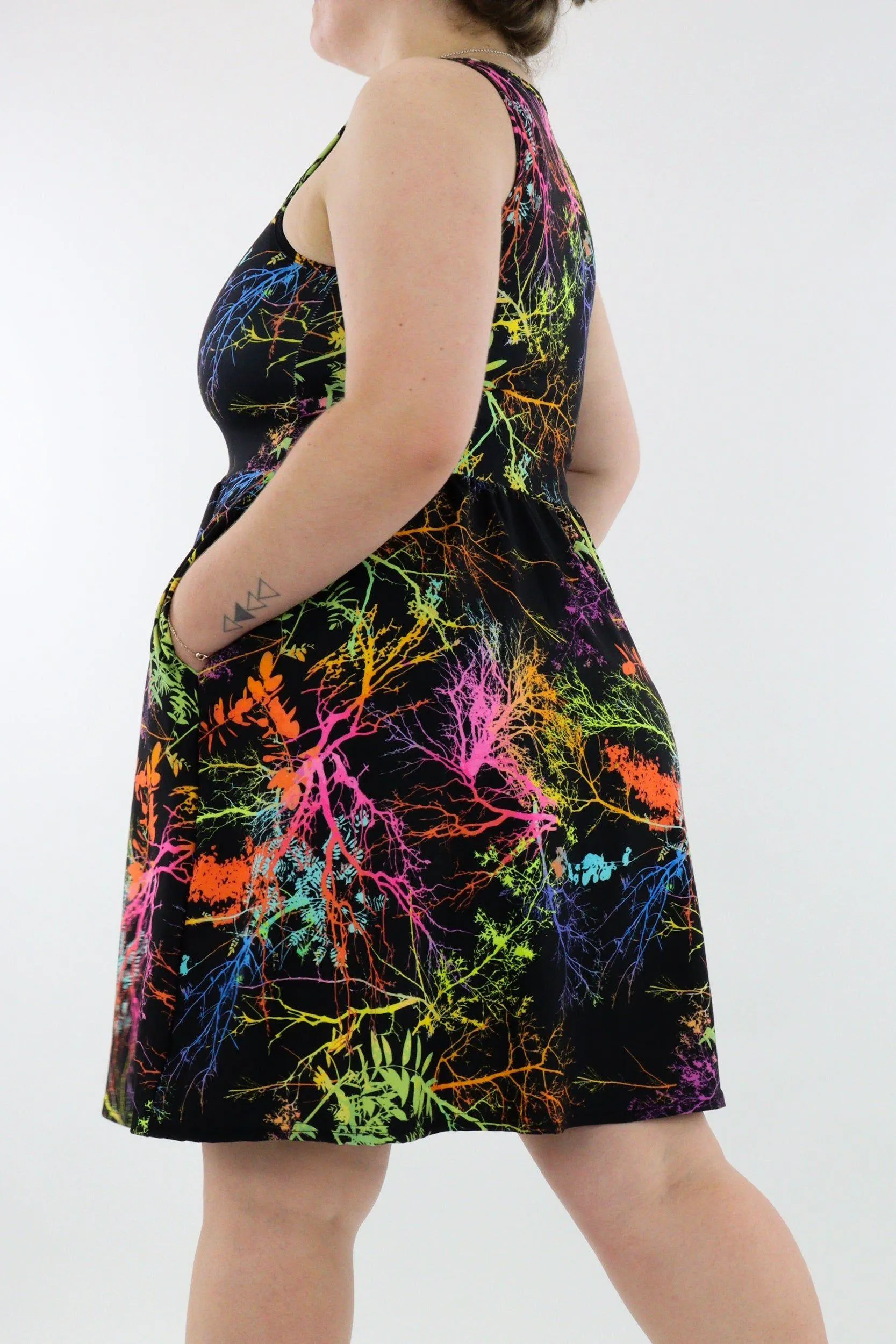 Branch of Life - Sleeveless Skater Dress - Knee Length - Side Pockets