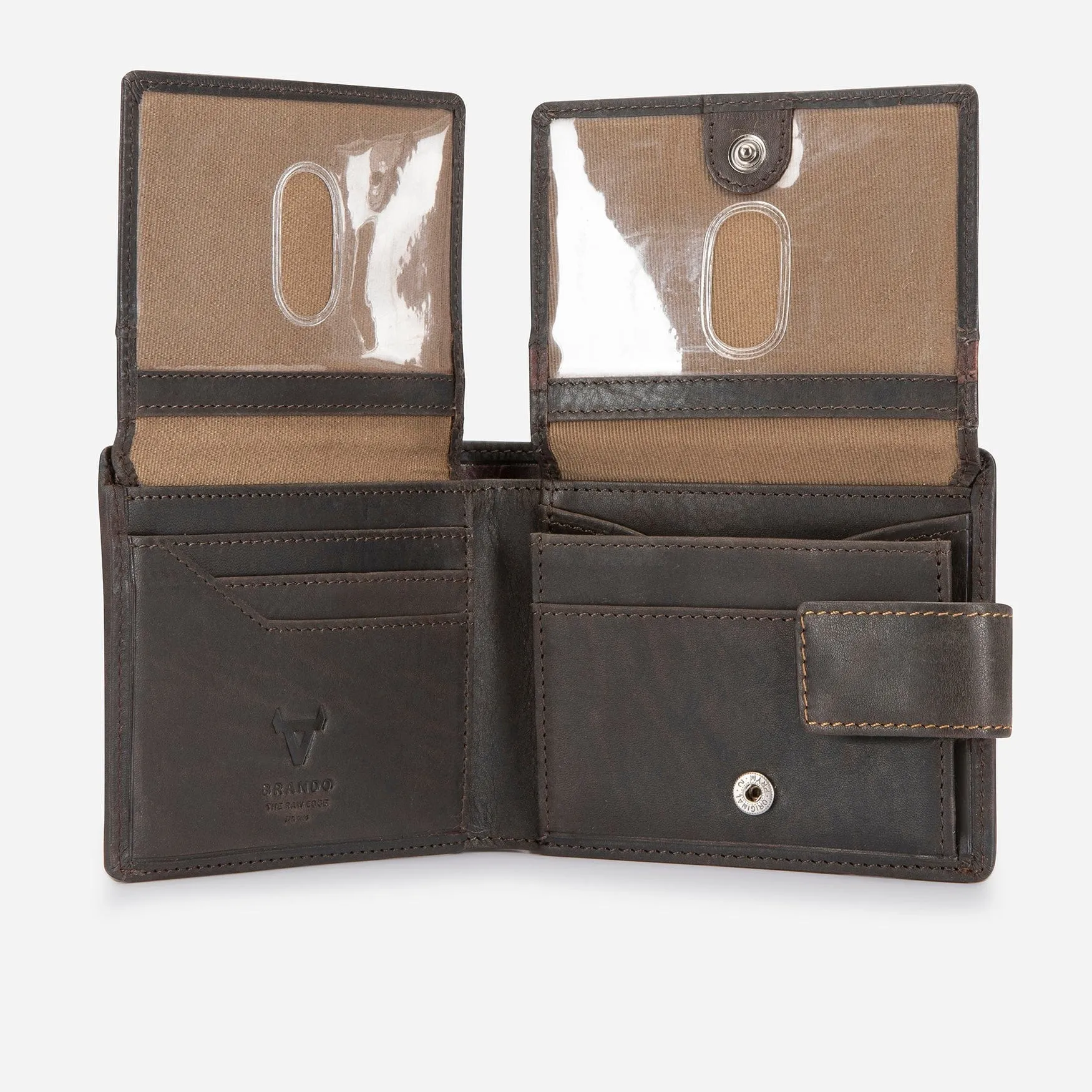 Brando Executive Leather Press Stud Wallet Brown