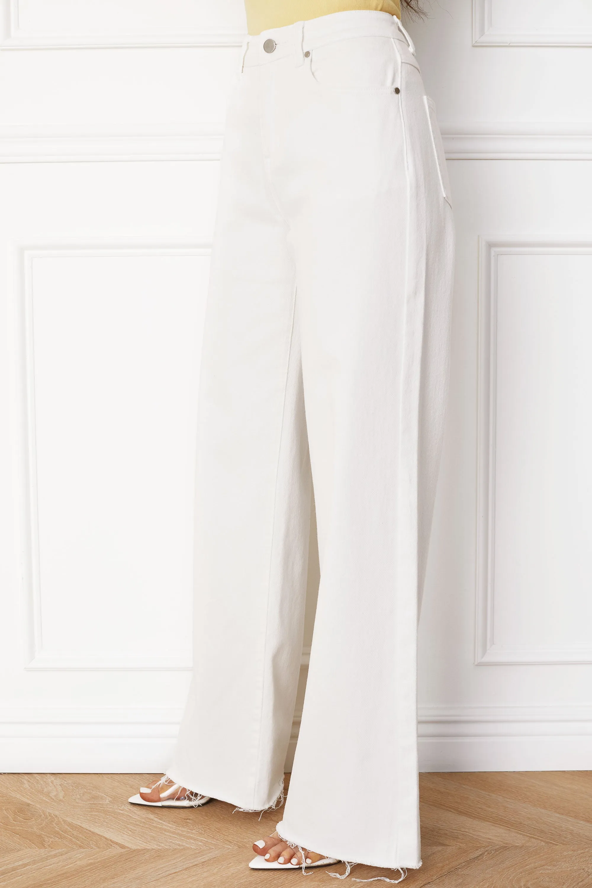 Brittany High Waisted Premium Wide Leg White Denim Pants