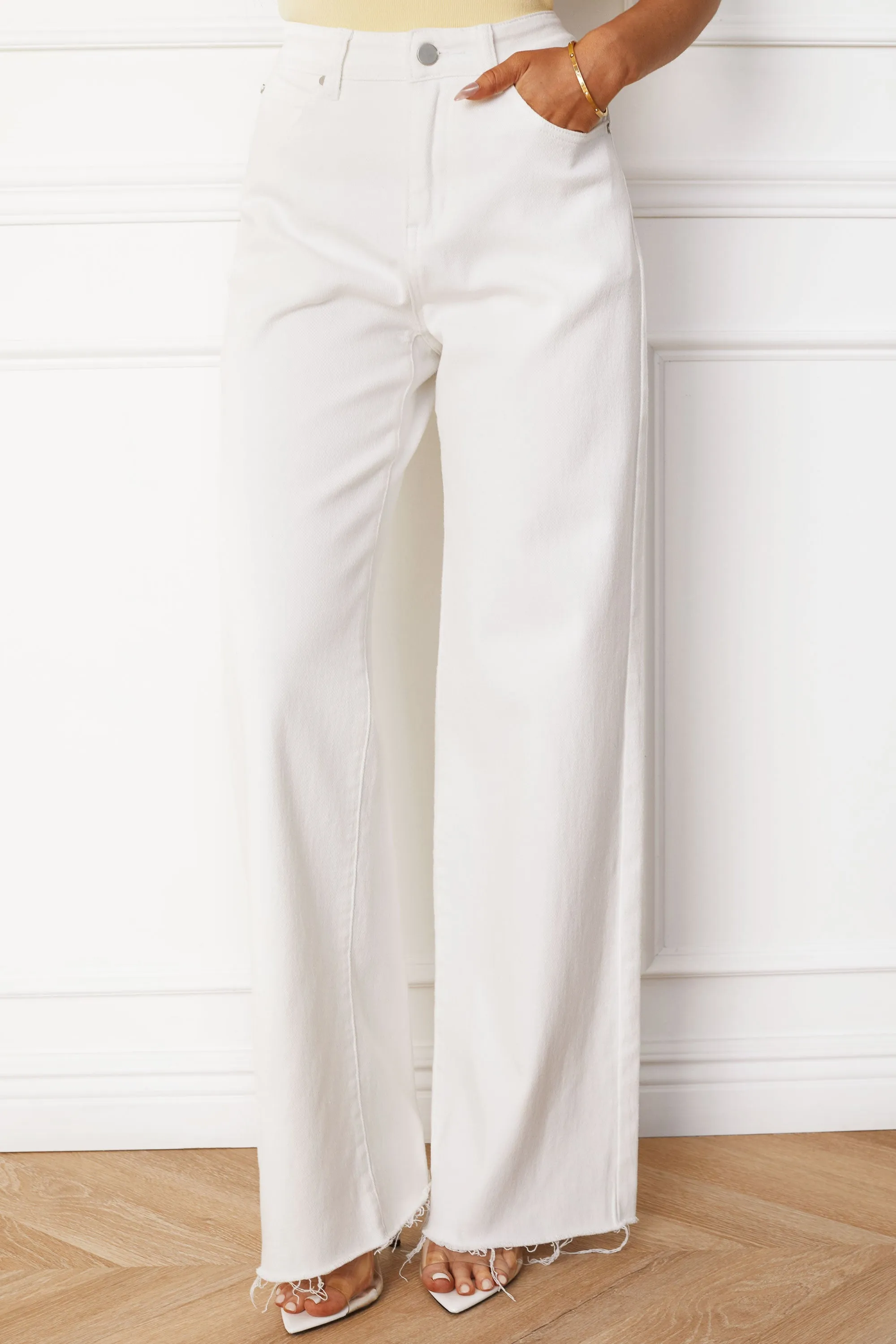 Brittany High Waisted Premium Wide Leg White Denim Pants