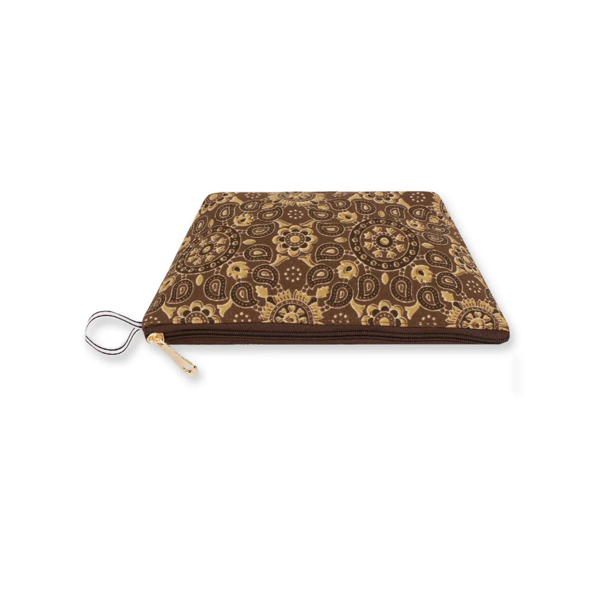 Brown Ajrakh Block Printed Pouch