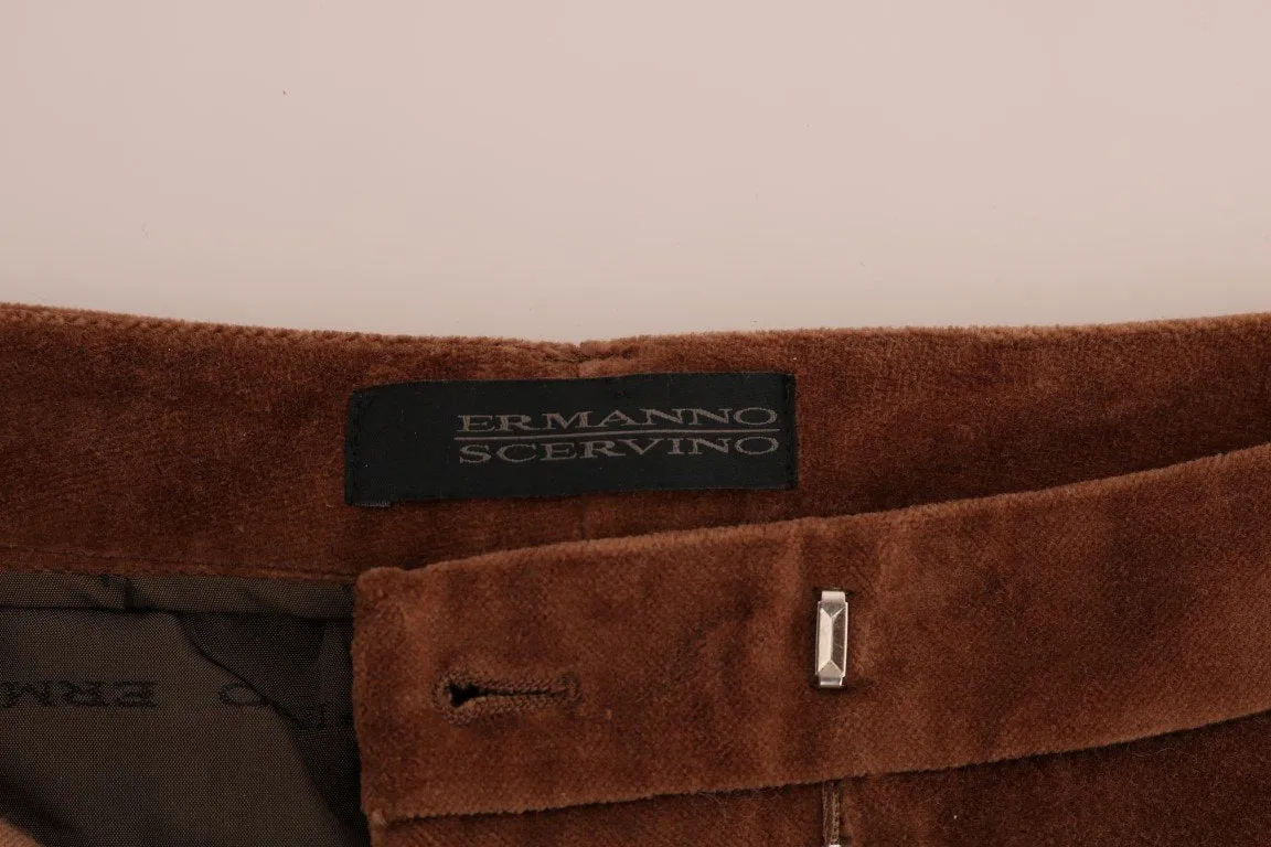 Brown Cotton Slim Fit Cropped Pants