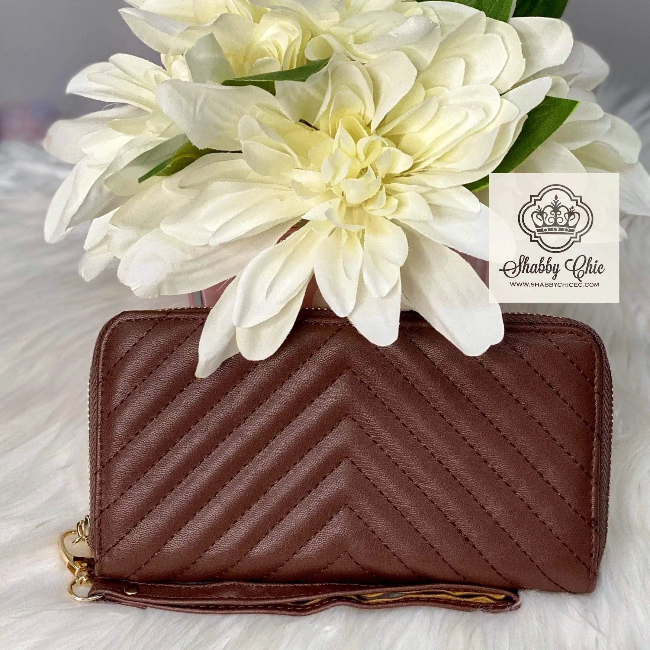 Brown Quilted Zip Wallet