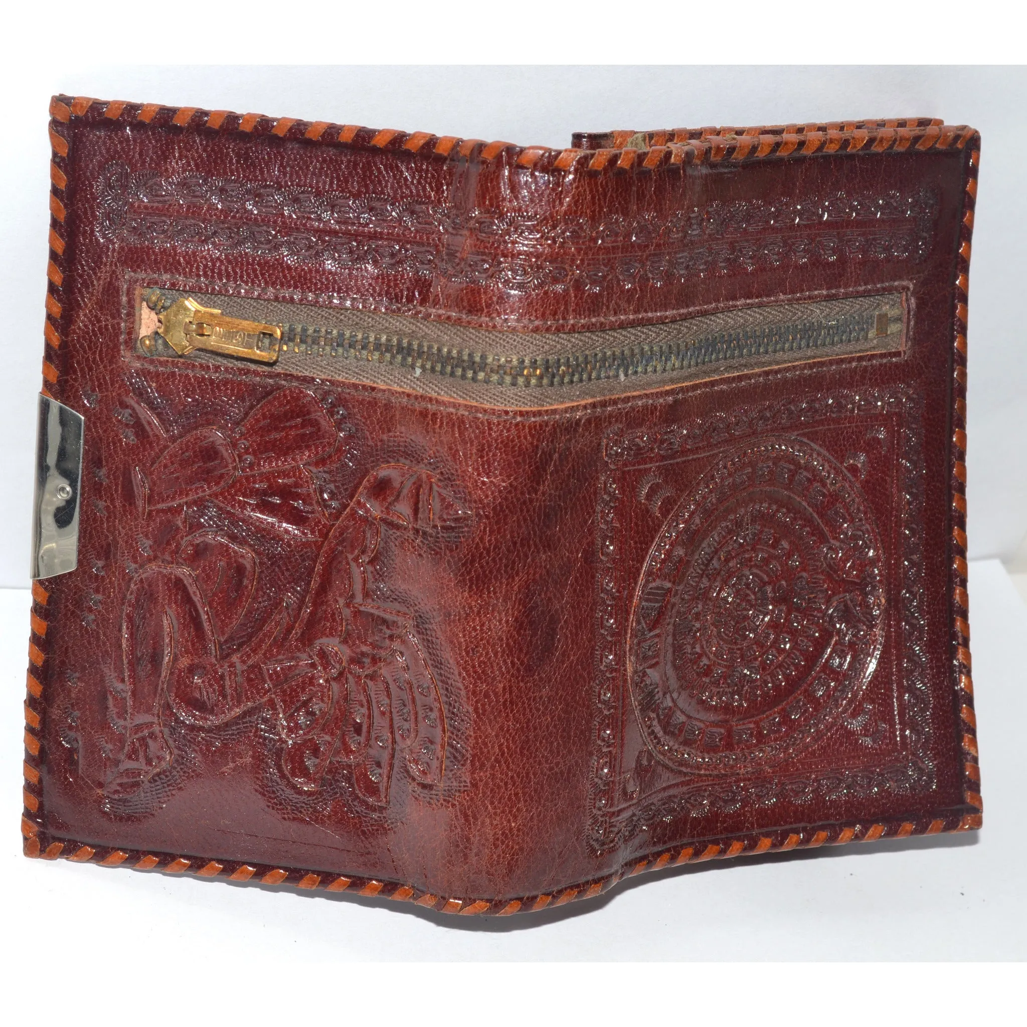 Brown Tooled Leather Mexican Wallet