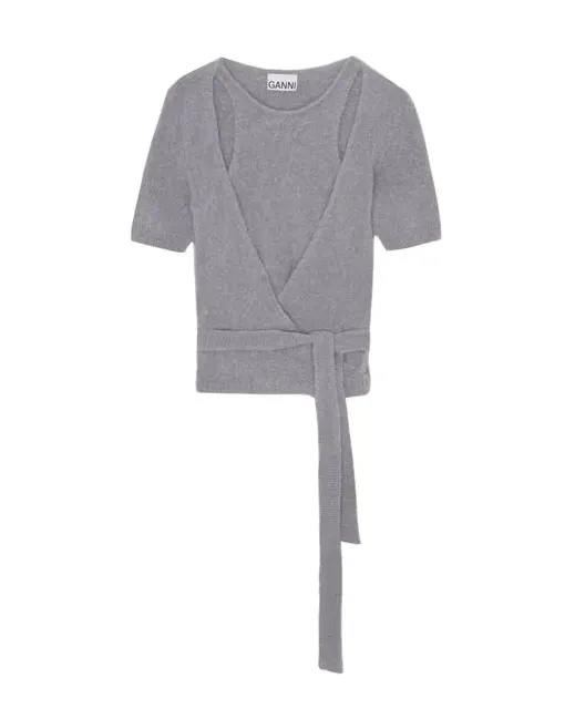 Brushed Alpaca Short Sleeve Wrap Blouse