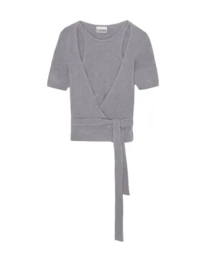Brushed Alpaca Short Sleeve Wrap Blouse