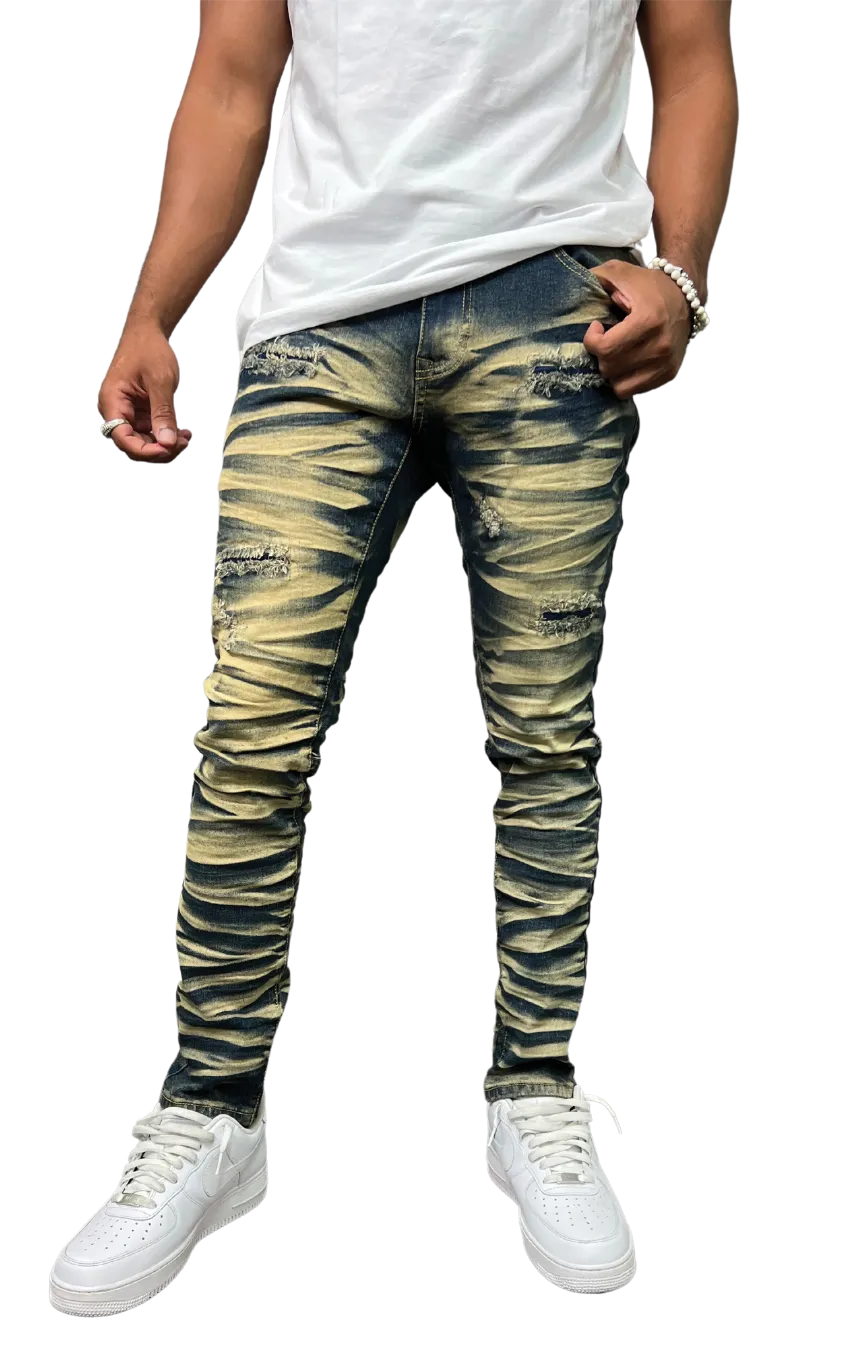 BTP23097X: Slashed Wash Slim Fit Denim Pants (X-pack)