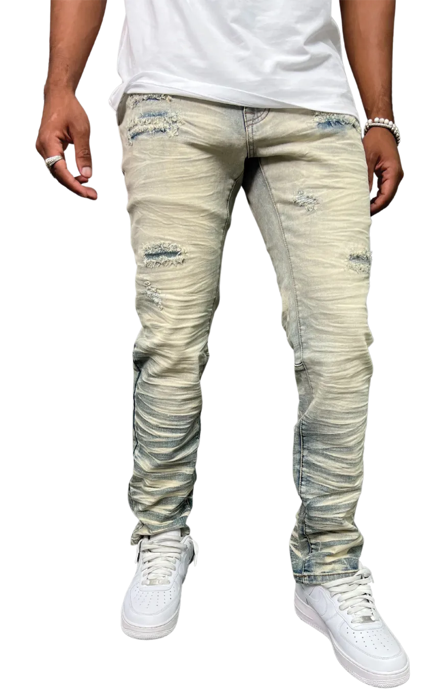BTP23097X: Slashed Wash Slim Fit Denim Pants (X-pack)