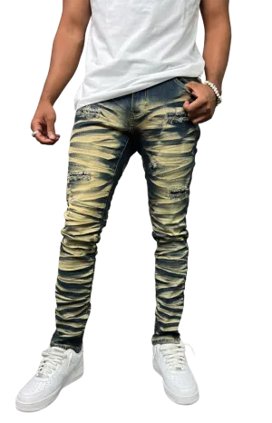 BTP23097X: Slashed Wash Slim Fit Denim Pants (X-pack)